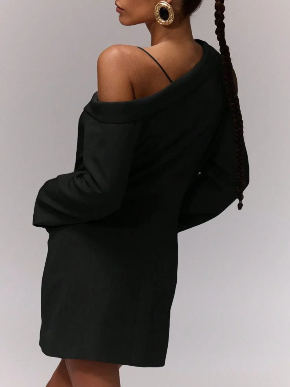 Black Elegant Women's Asymmetric Mini Blazer Dress